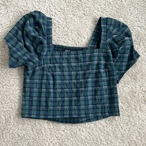 Madewell Plaid Puff Sleeve Crop Top - XS